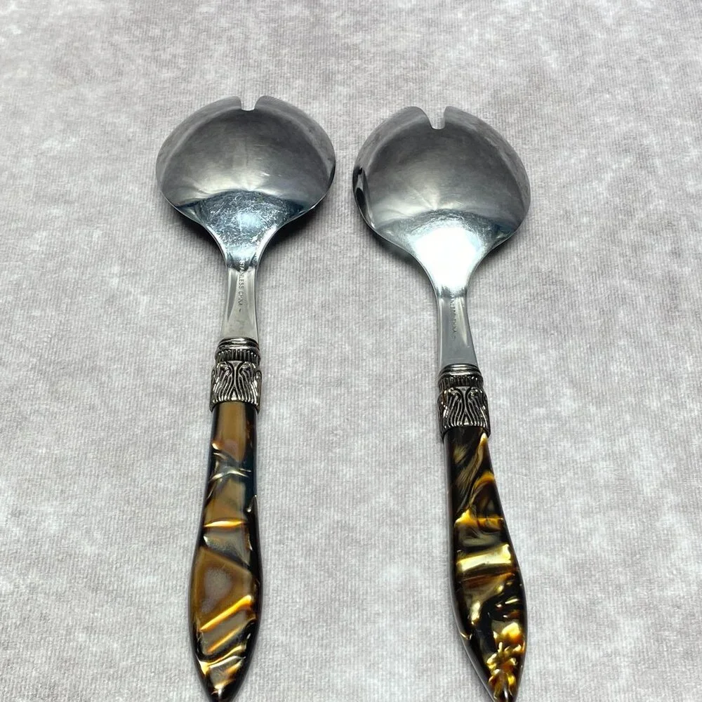 Vintage Stainless Steel Salad Servers With Faux Tortoiseshell Handles 10